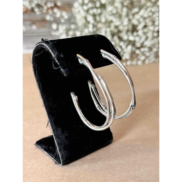 John Hardy Silver Bamboo Twist Hoop Earrings Large 2 Inch